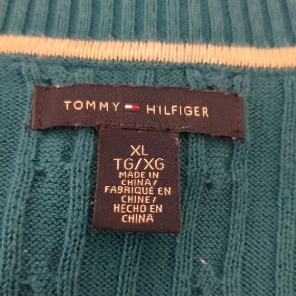 Tommy Hilfiger Teal V-Neck Cable Knit Sweater Top Womens Size XL - Picture 6 of 7